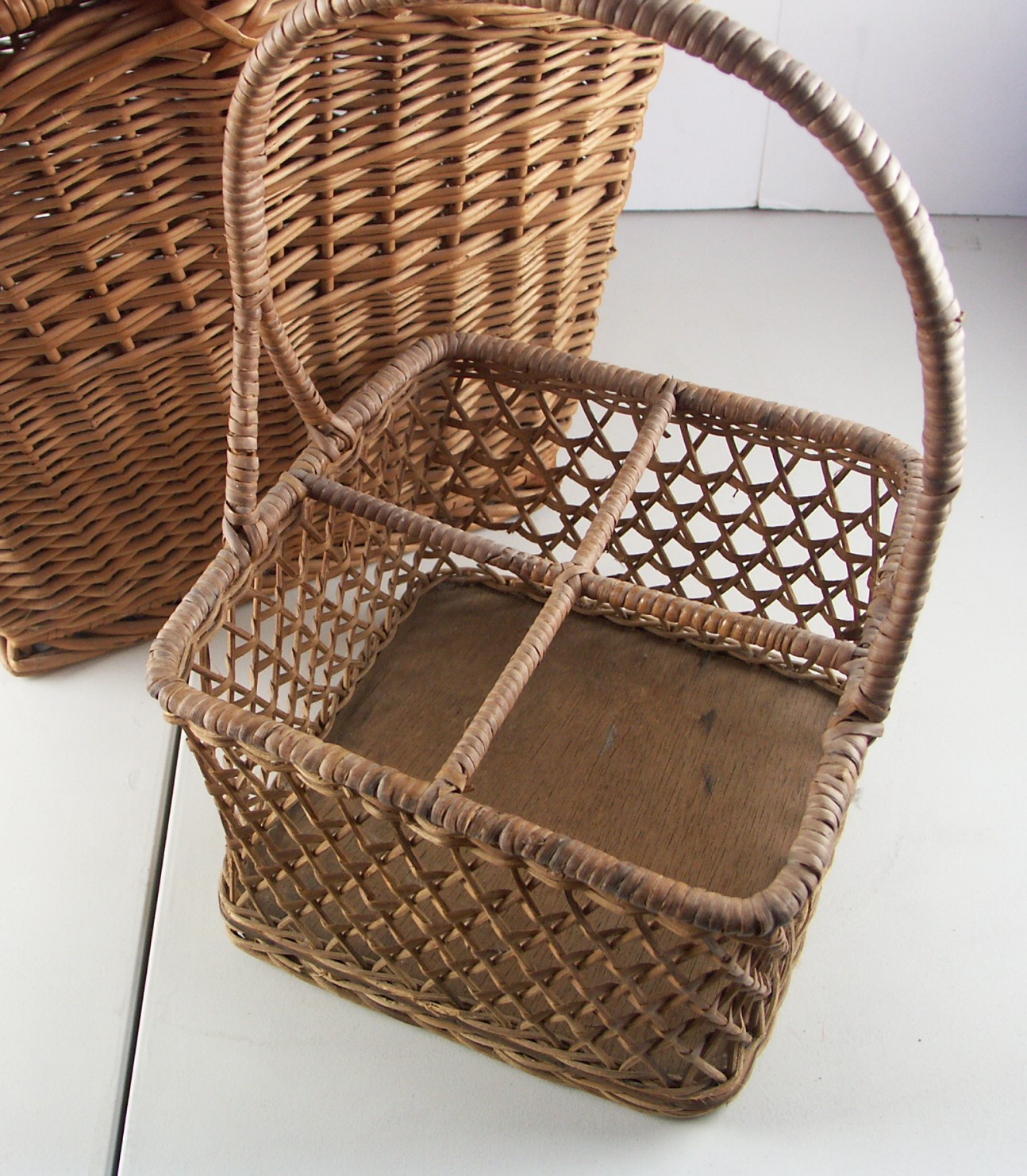 Two Vintage Baskets - Picnic and Utensil Holder