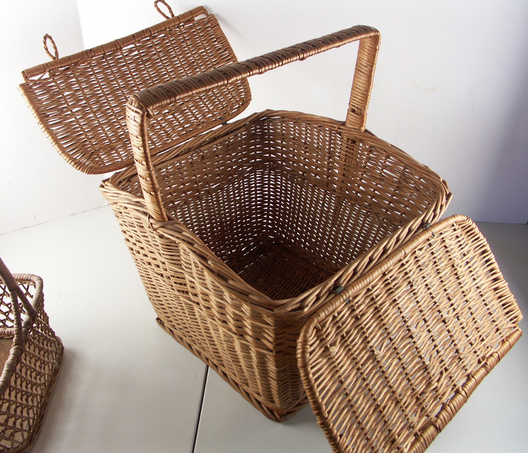 Two Vintage Baskets - Picnic and Utensil Holder