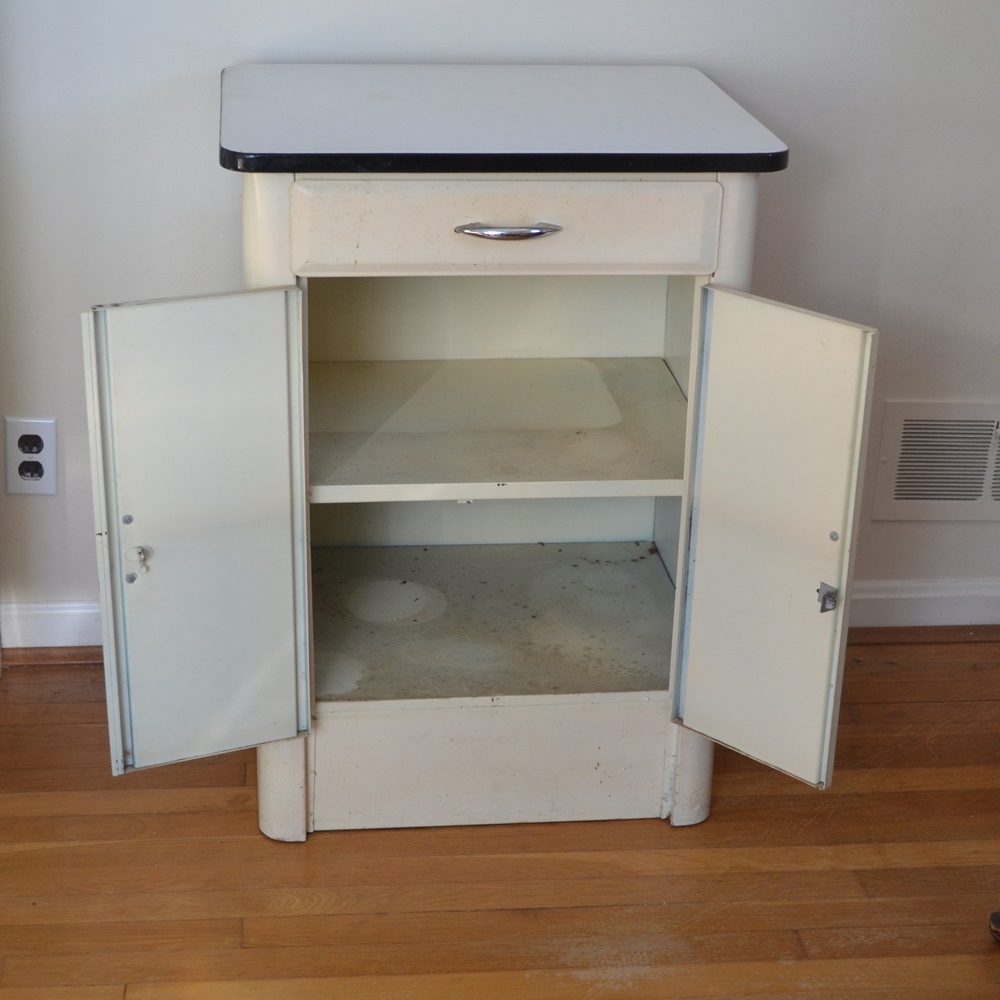Vintage Metal Cabinet with Porcelain Top