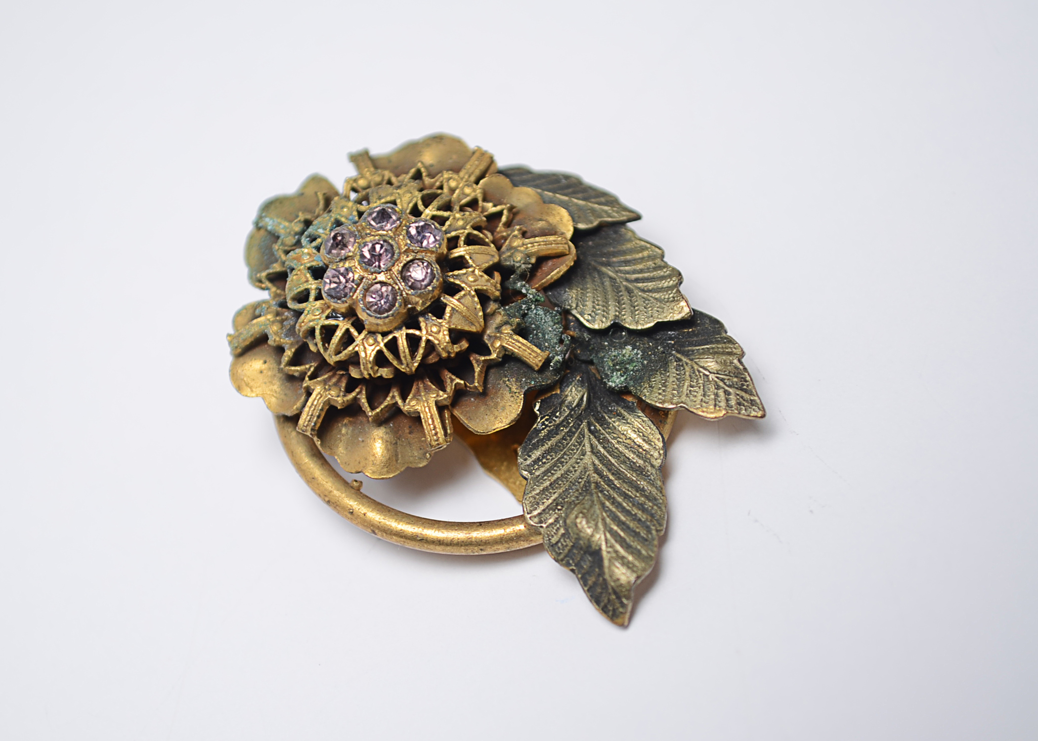 Four Antiqued Gold Vintage Art Deco Jewelry Pieces