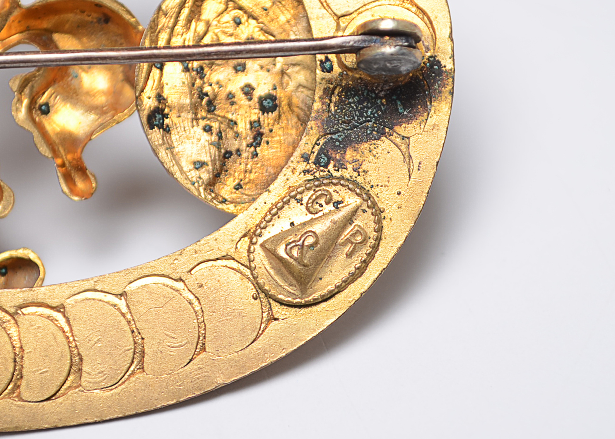 Four Antiqued Gold Vintage Art Deco Jewelry Pieces