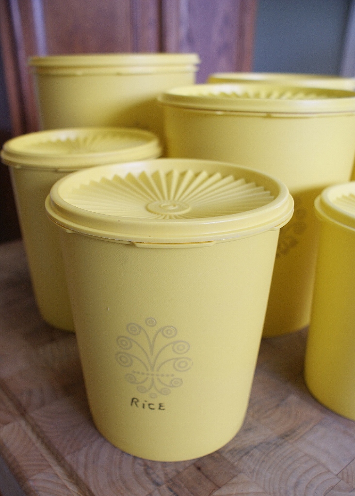 Lot of Seven Vintage Yellow Tupperware Cannisters