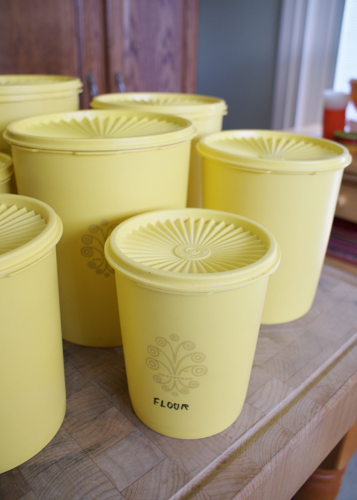 Lot of Seven Vintage Yellow Tupperware Cannisters