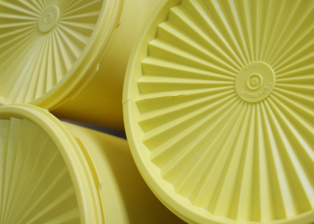 Lot of Seven Vintage Yellow Tupperware Cannisters