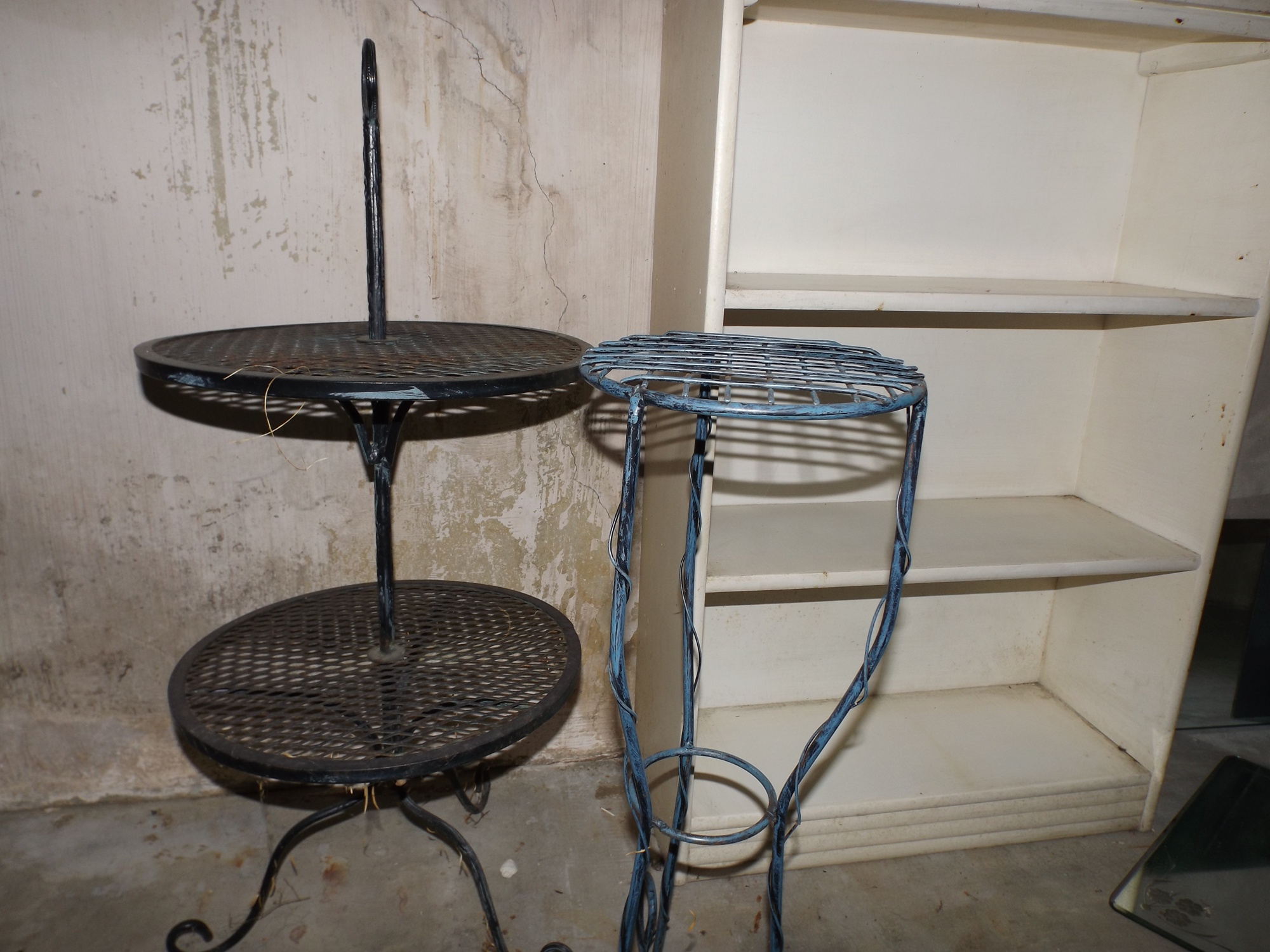 Vintage Bookcase, Iron Plant Stands, Mirrors, Stool