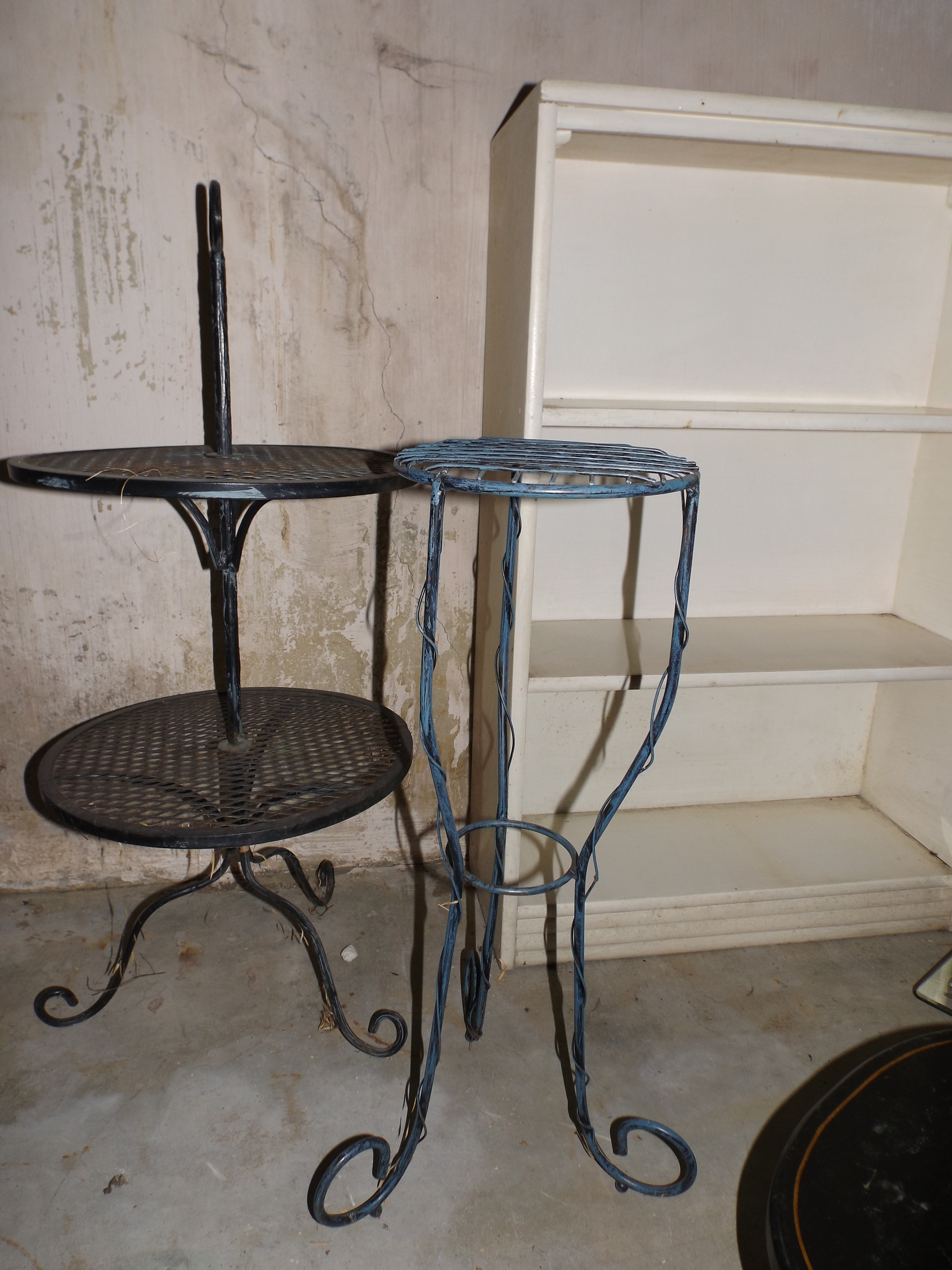 Vintage Bookcase, Iron Plant Stands, Mirrors, Stool
