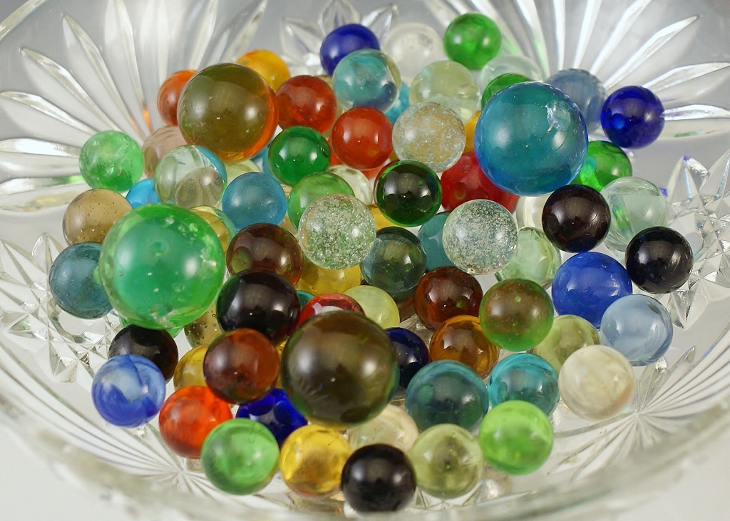 50-Plus Vintage Clear Colored Glass Marbles
