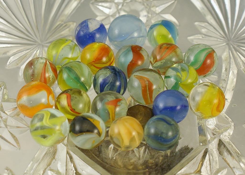 22 Vintage Multi-Colored Ribbon Glass Marbles