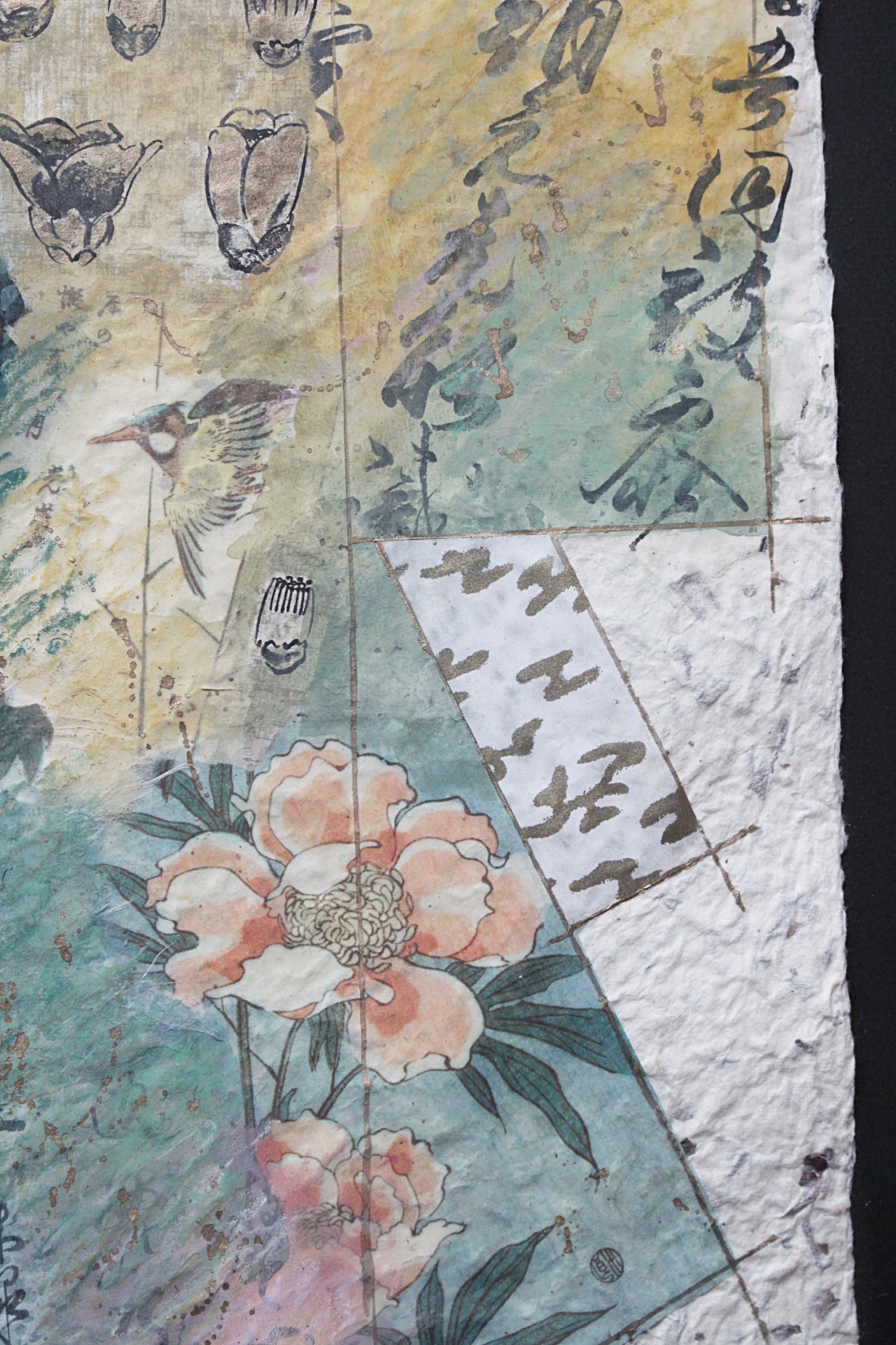 Karyn Young Signed Original Mixed Media Collage Traditional Kimono Art