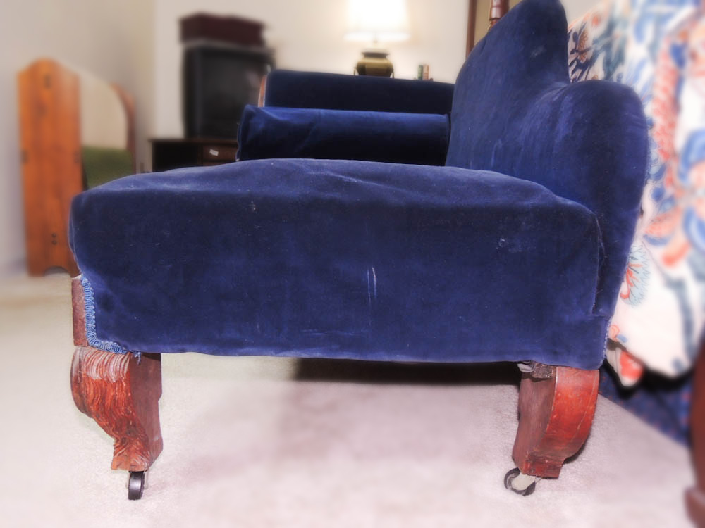 Blue Velvet Victorian Fainting Couch
