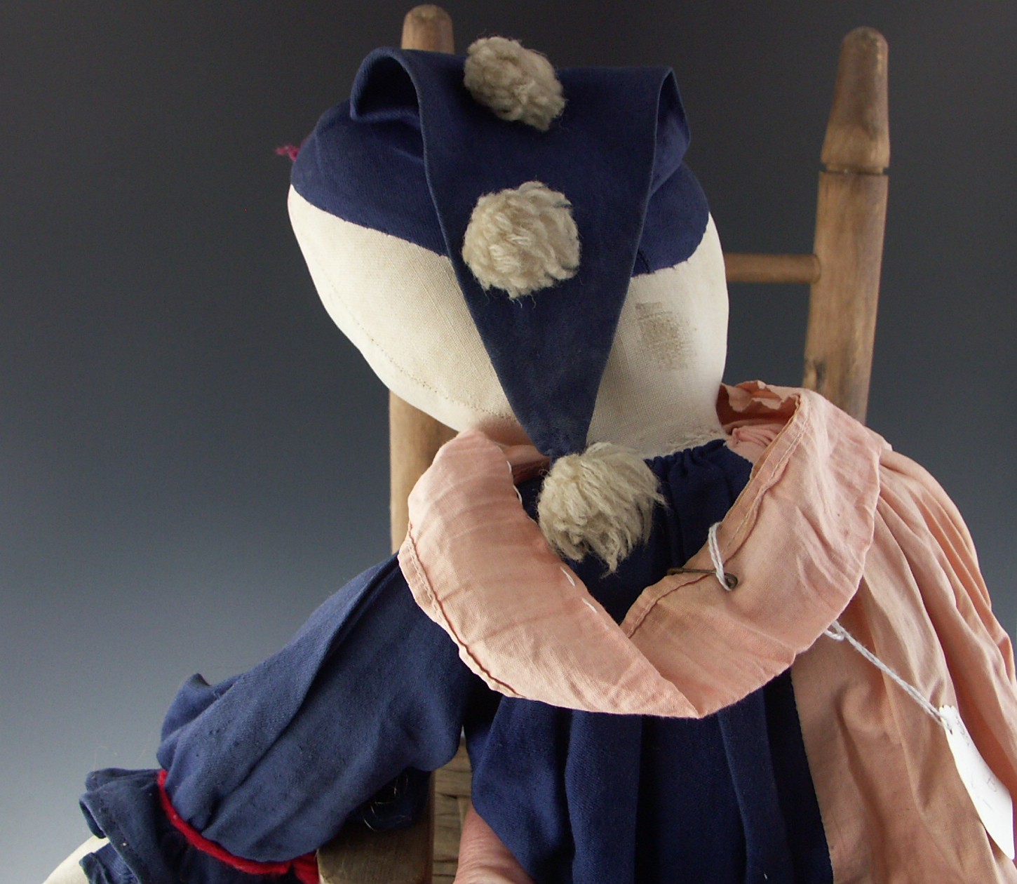 Hand-Sewn Clown Doll and Doll Rocking Chair