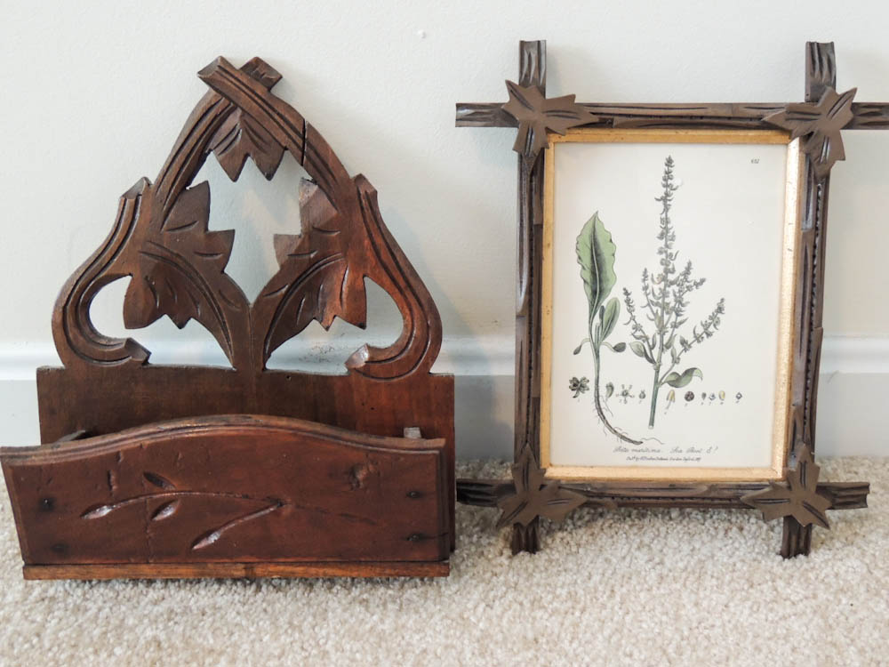 Bulova Chiming Wall Clock, Wood Letter Holder and Wood Frame