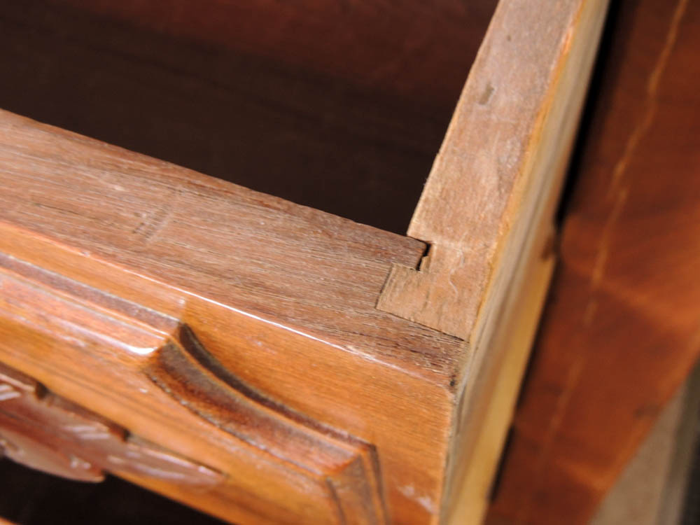 Antique Victorian Drop Center Wood Dresser with Carved Pulls and Marble Top