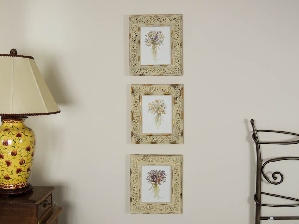 Trio of Cottage Prints Featuring Floral Bouquets