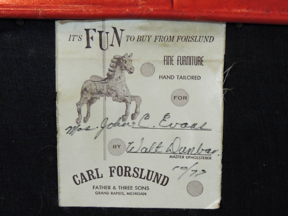 Carl Forslund Vintage Red Leather Button Tufted Chair and Ottoman