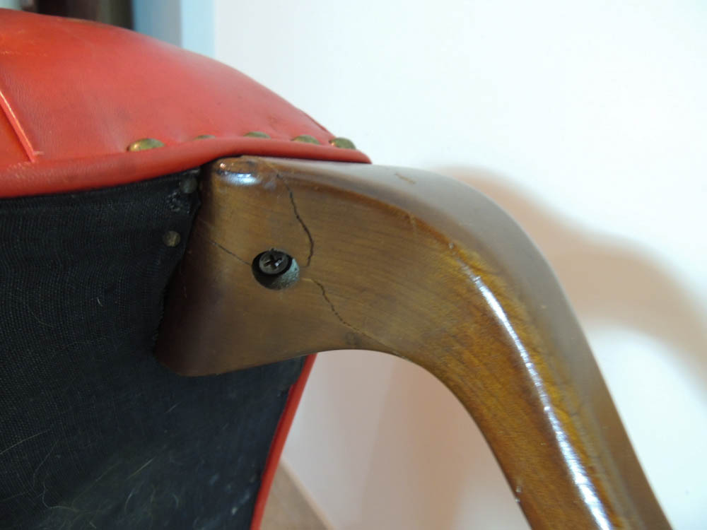 Carl Forslund Vintage Red Leather Button Tufted Chair and Ottoman