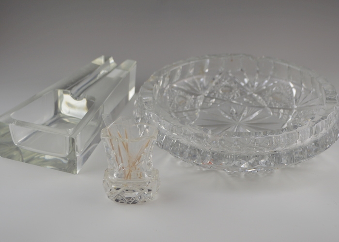 Crystal Ashtrays and Toothpick Holder ... Cocktail anyone? 