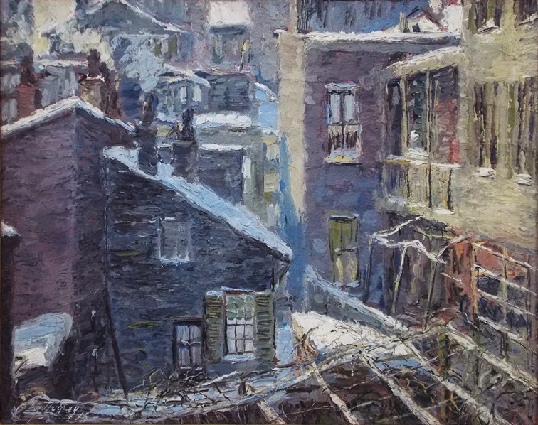 An Exceptional ET Hurley Painting in the Original Frame Titled "An Old Quilt"