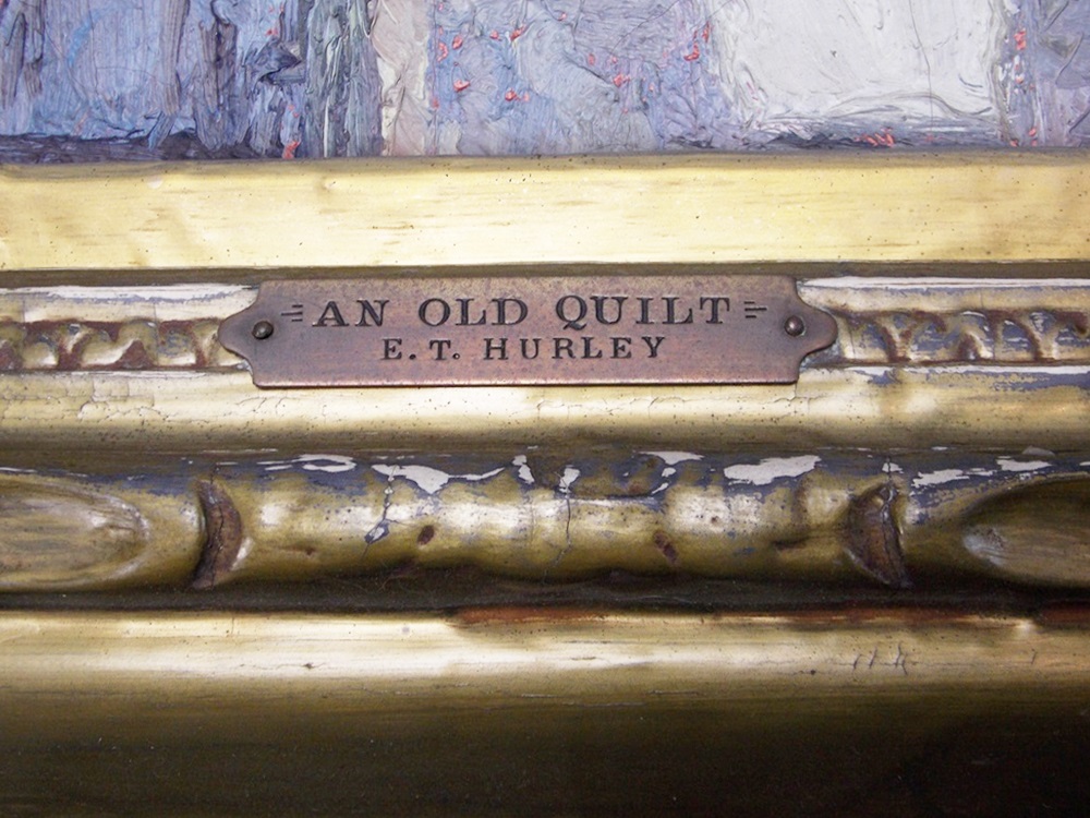 An Exceptional ET Hurley Painting in the Original Frame Titled "An Old Quilt"