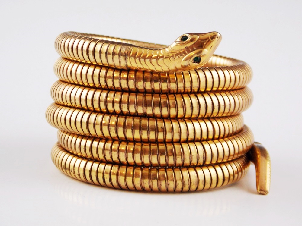 A Vintage Art Deco Wrap Snake Bracelet in Gold Plate by Andreas Daub