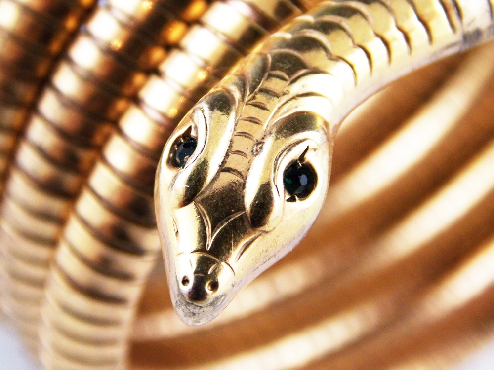 A Vintage Art Deco Wrap Snake Bracelet in Gold Plate by Andreas Daub