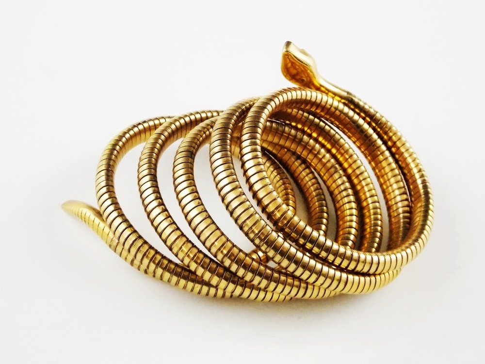 A Vintage Art Deco Wrap Snake Bracelet in Gold Plate by Andreas Daub