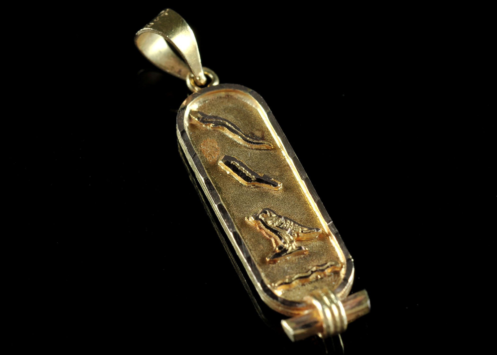 14 K Yellow Gold Mezuzah Style Carved Pendant 