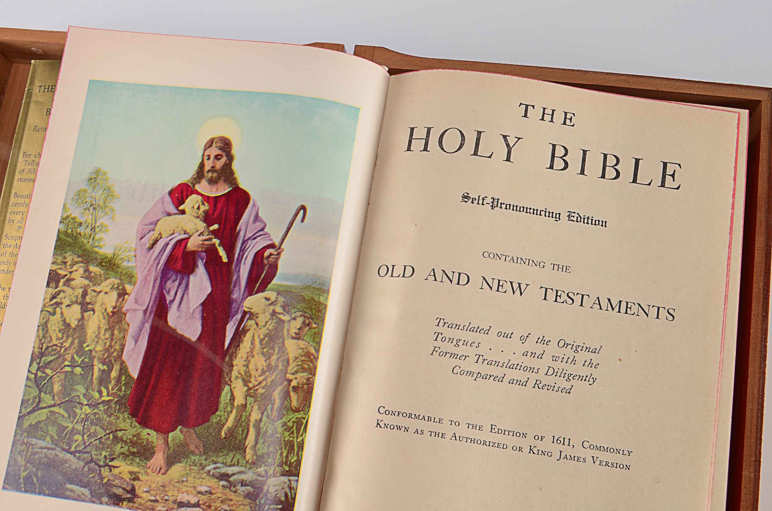 Vintage Holy Bible in Tourist Cedar Box