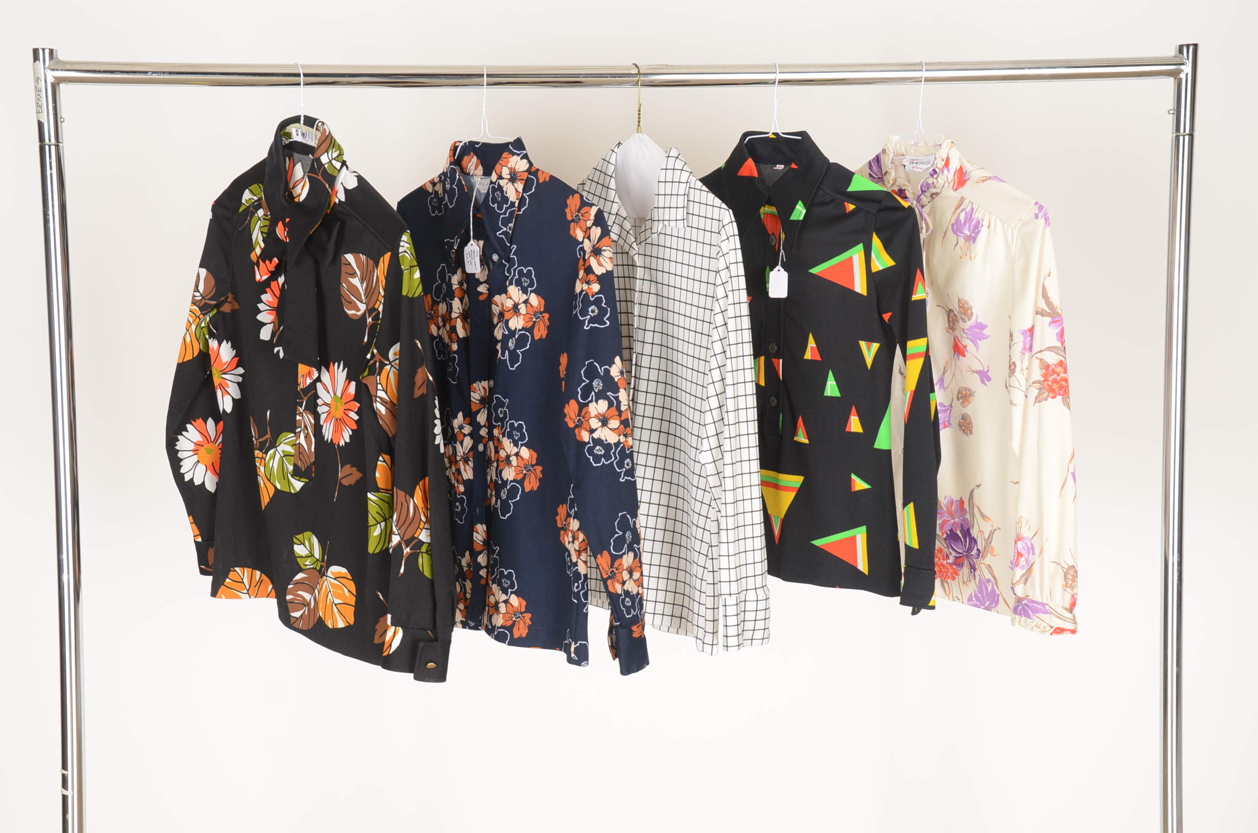 Collection of Five 70's Vintage Polyester Blouses