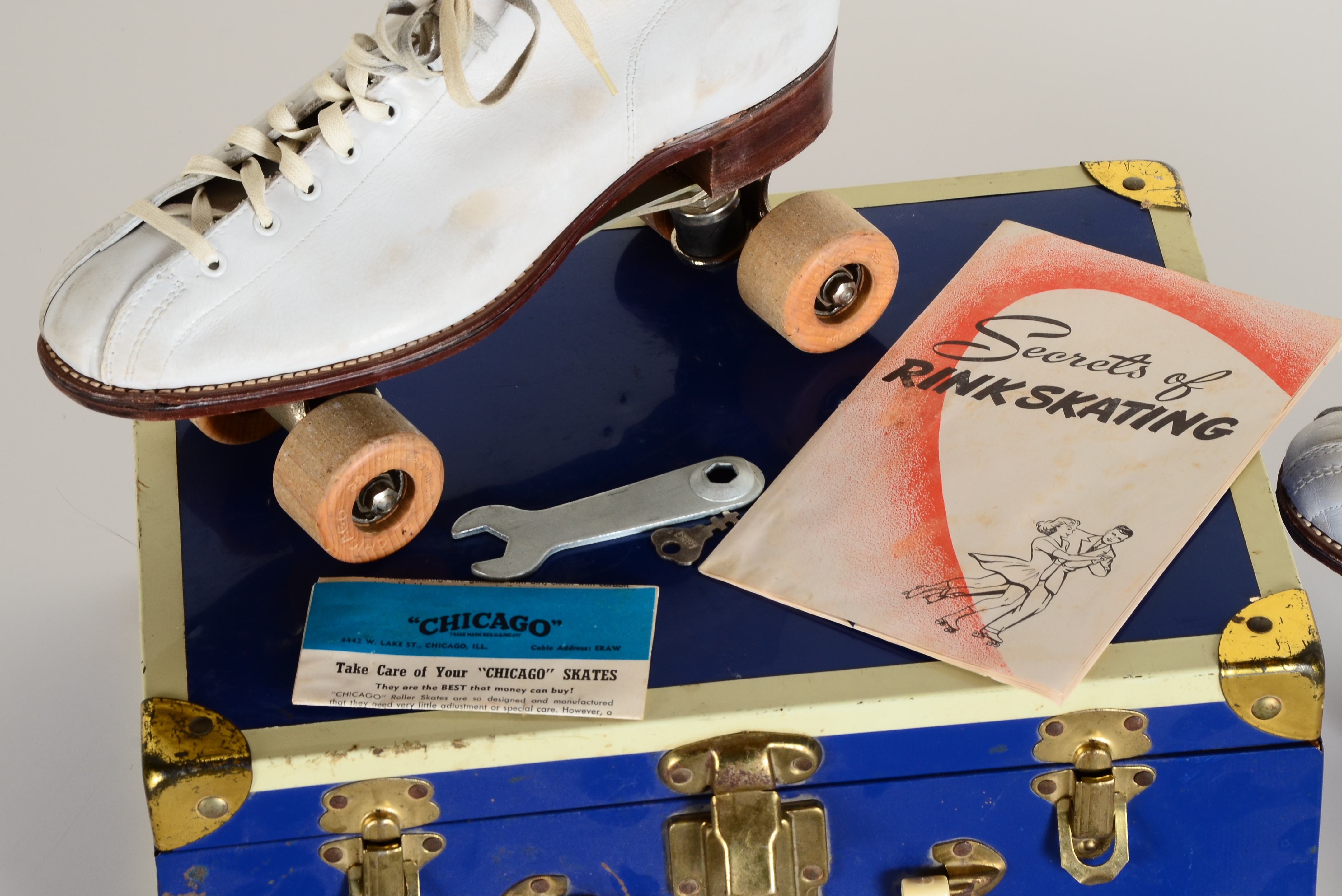 Circa 1950 Chicago White Leather Roller Skates in Case