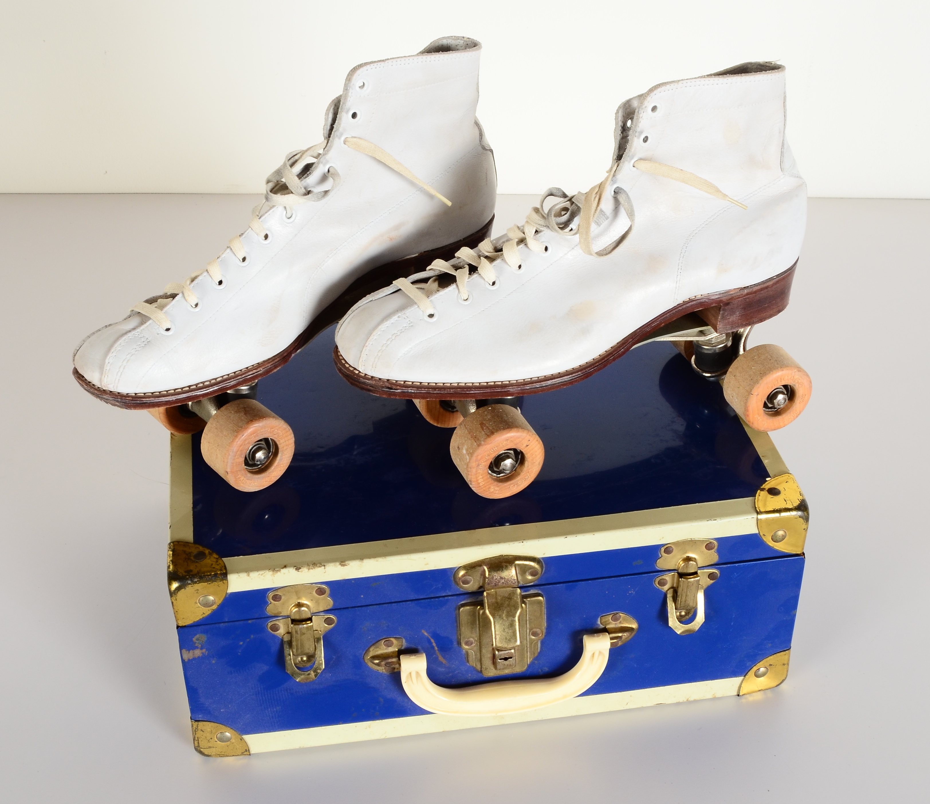 Circa 1950 Chicago White Leather Roller Skates in Case