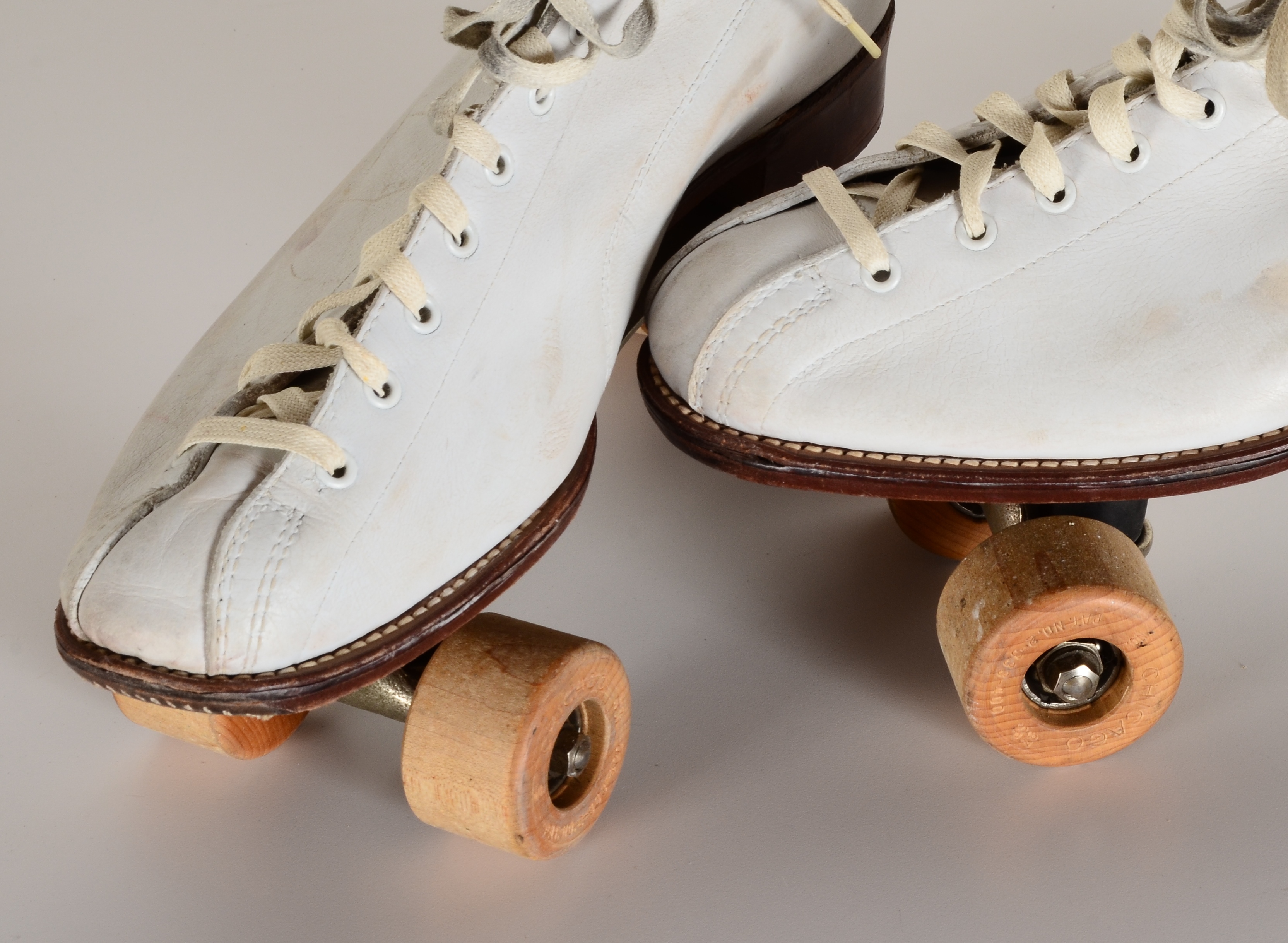 Circa 1950 Chicago White Leather Roller Skates in Case