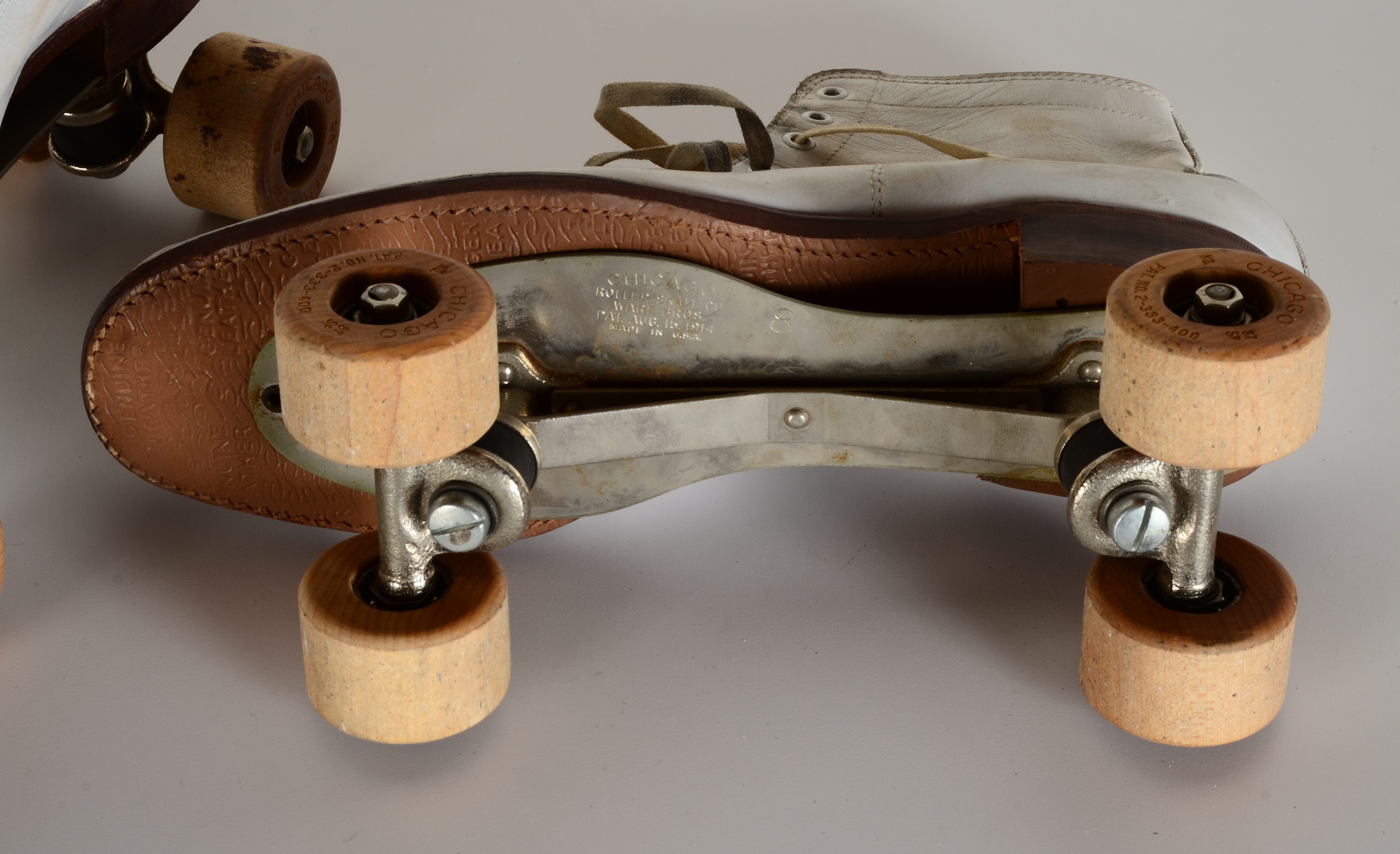 Circa 1950 Chicago White Leather Roller Skates in Case