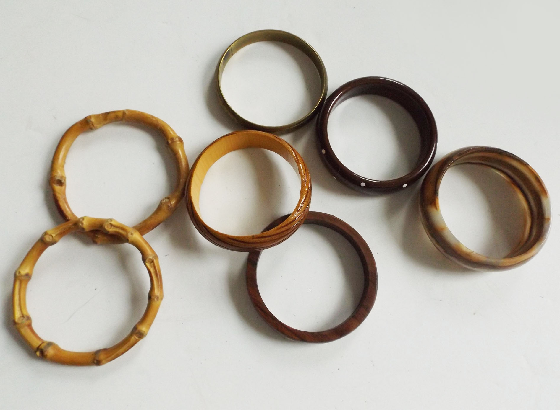 Bohemian Bamboo, Onyx, Carved Wood and Brass Bangles