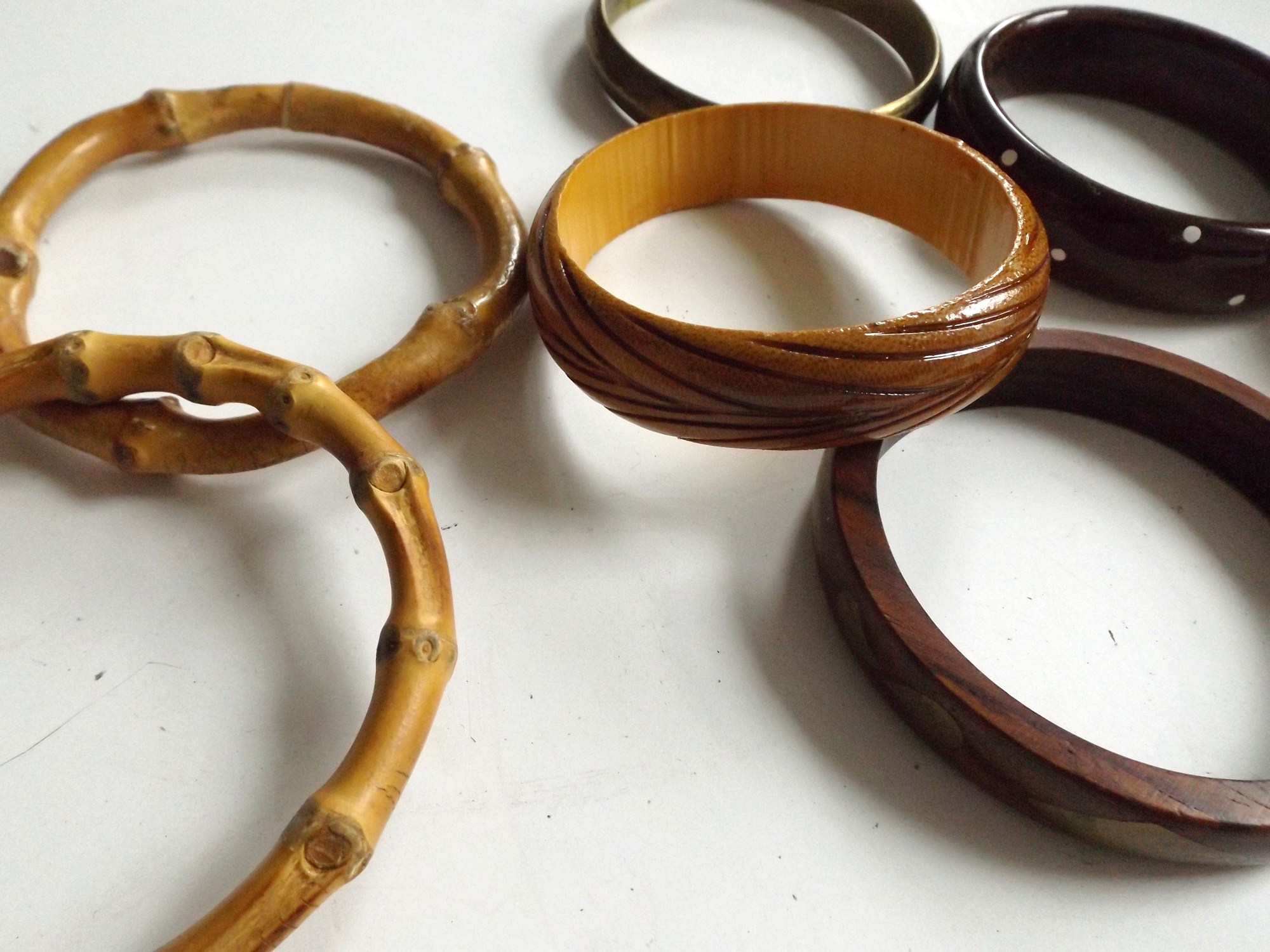 Bohemian Bamboo, Onyx, Carved Wood and Brass Bangles