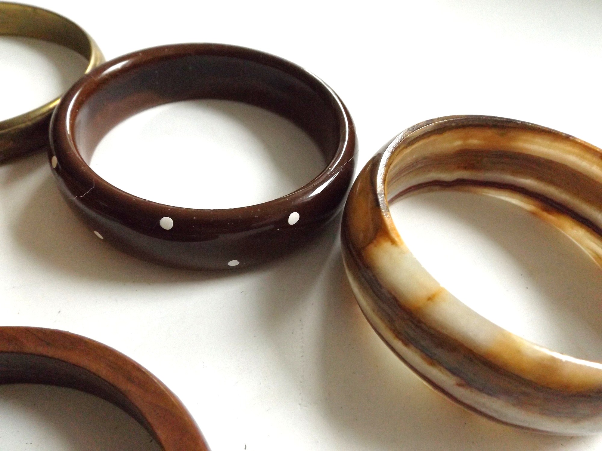 Bohemian Bamboo, Onyx, Carved Wood and Brass Bangles