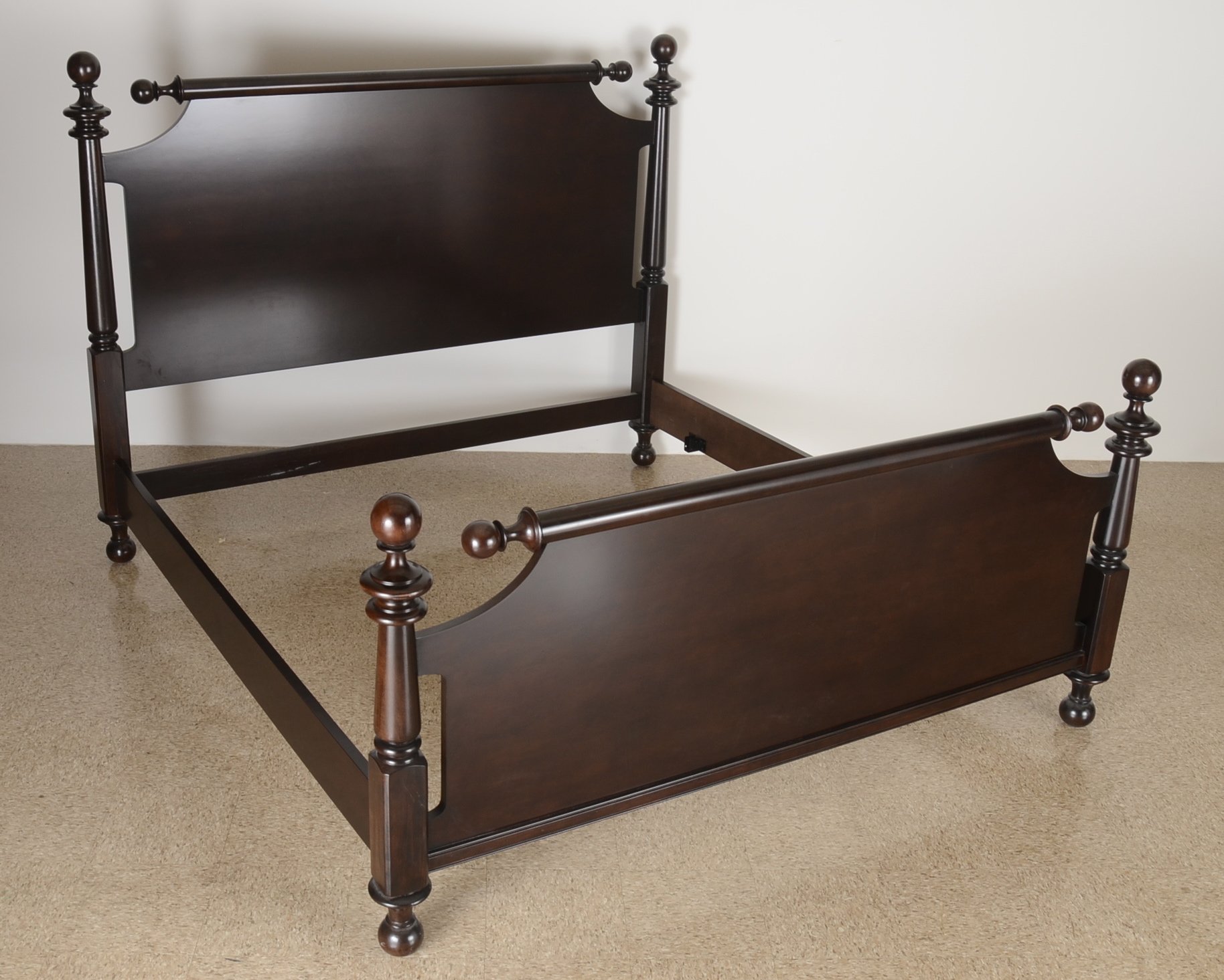 King Size Dark Brown Stained Wood Bed Frame
