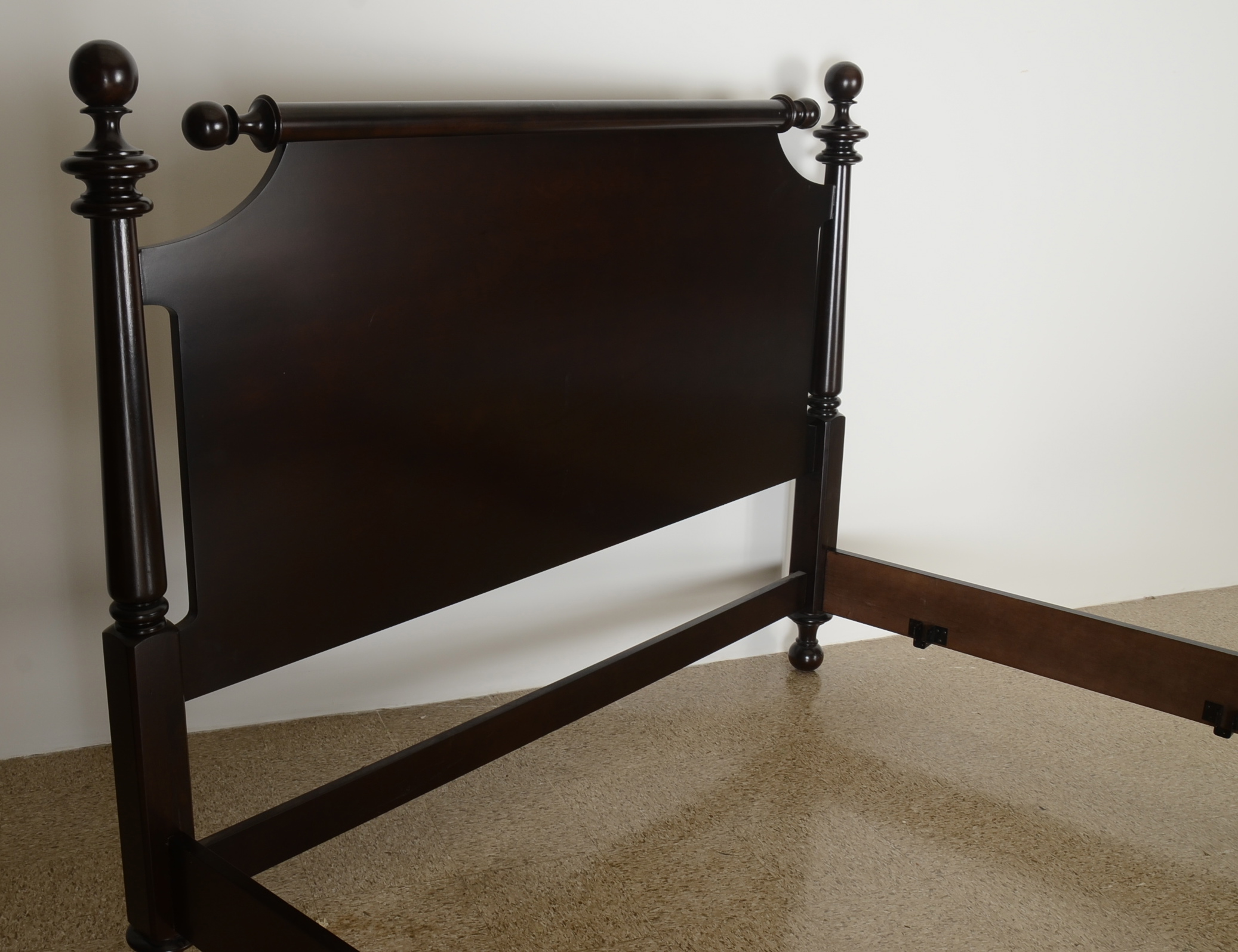 King Size Dark Brown Stained Wood Bed Frame