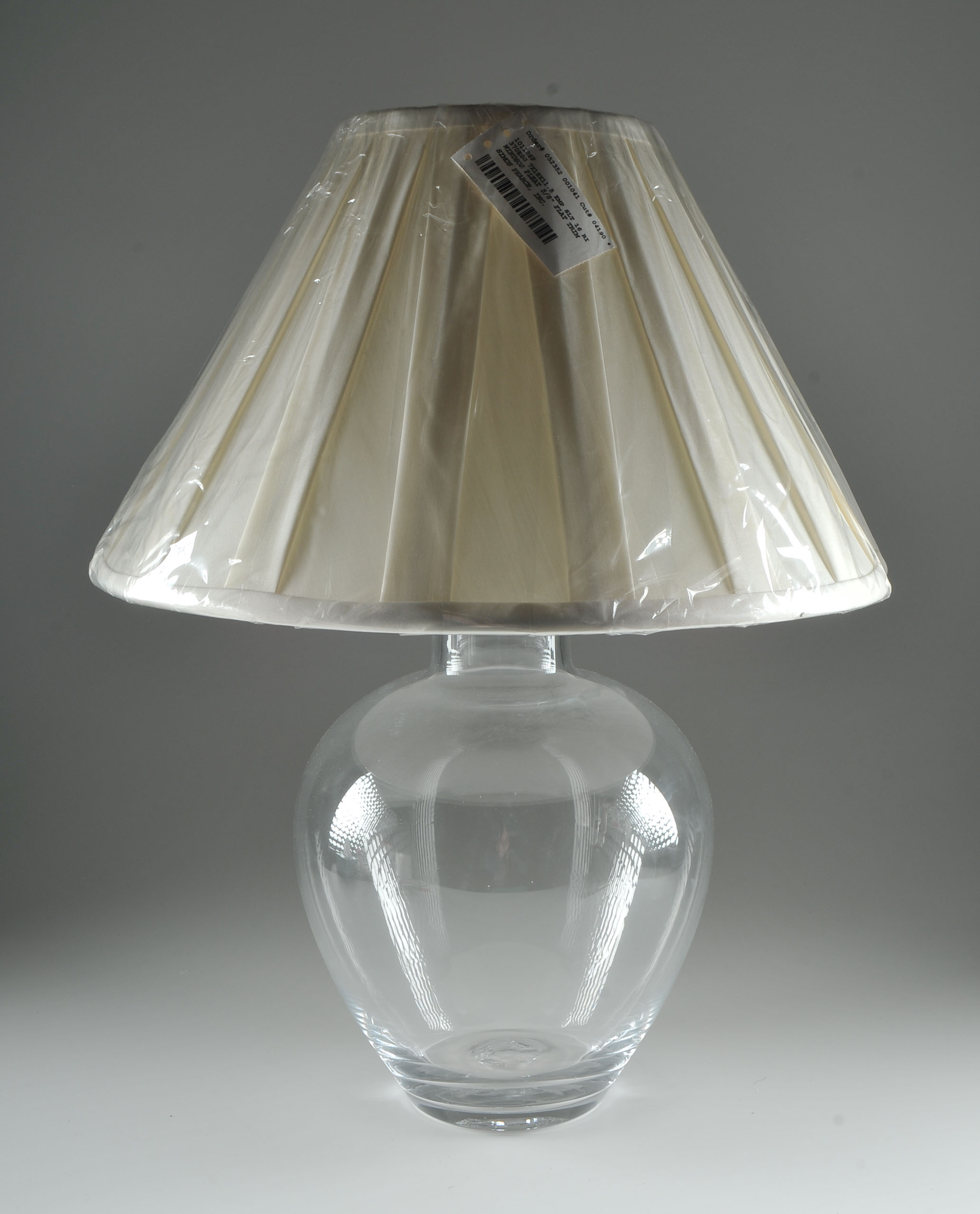 Matching Simon Pearce Hand-Blown Clear Glass Lamps with Pure Silk Shades