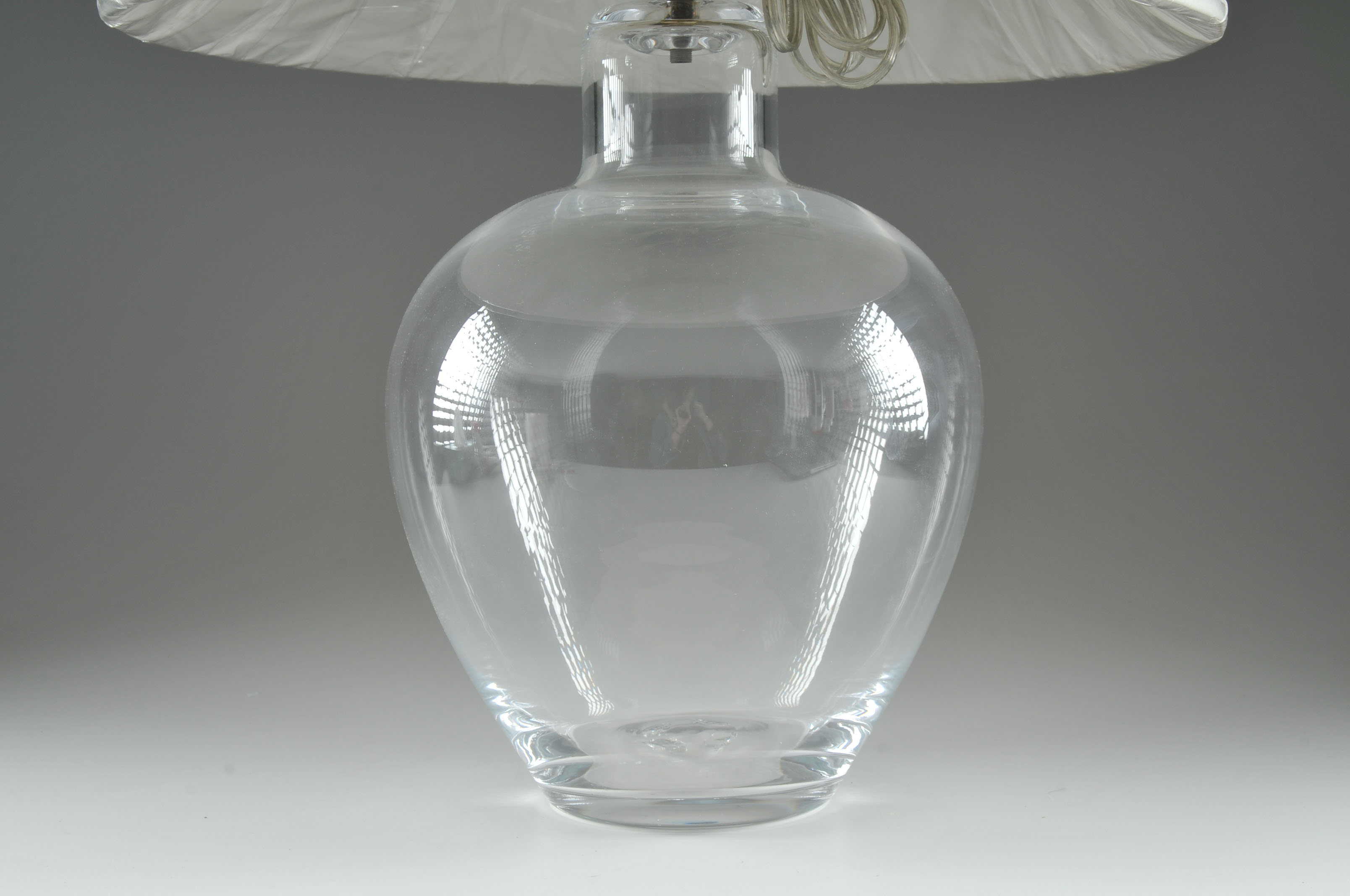 Matching Simon Pearce Hand-Blown Clear Glass Lamps with Pure Silk Shades