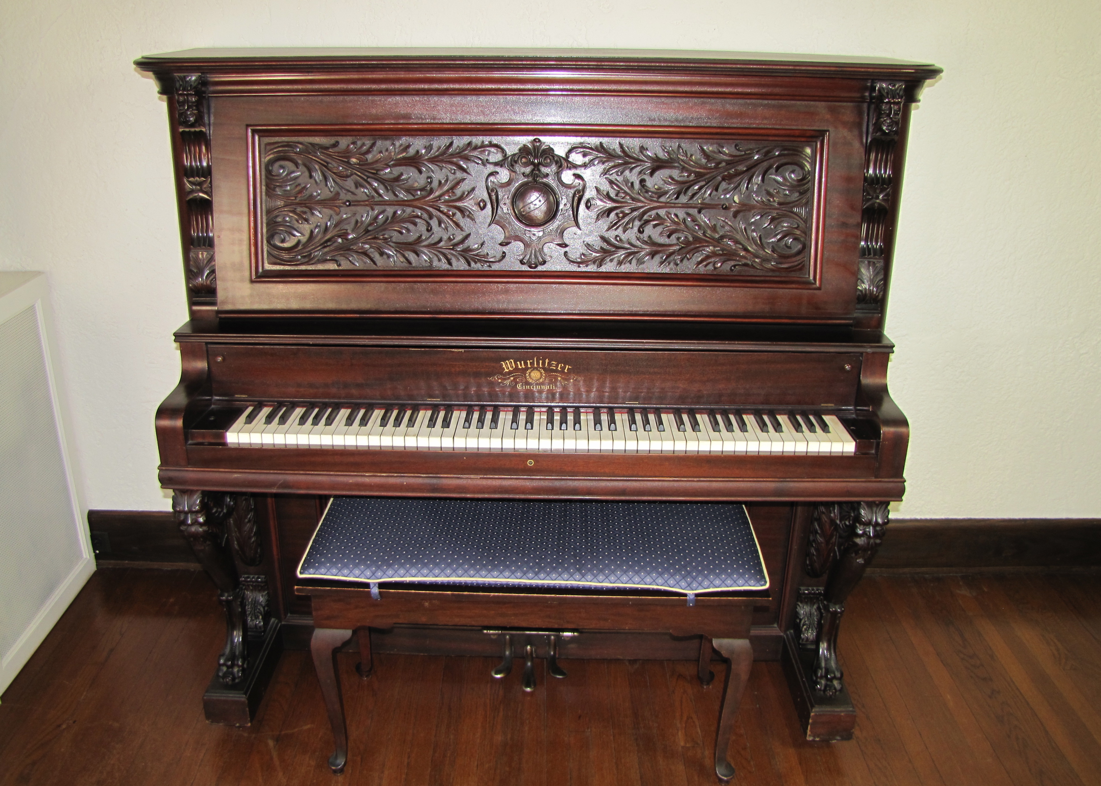 Victorian Wurlitzer Highly Carved Upright Piano  