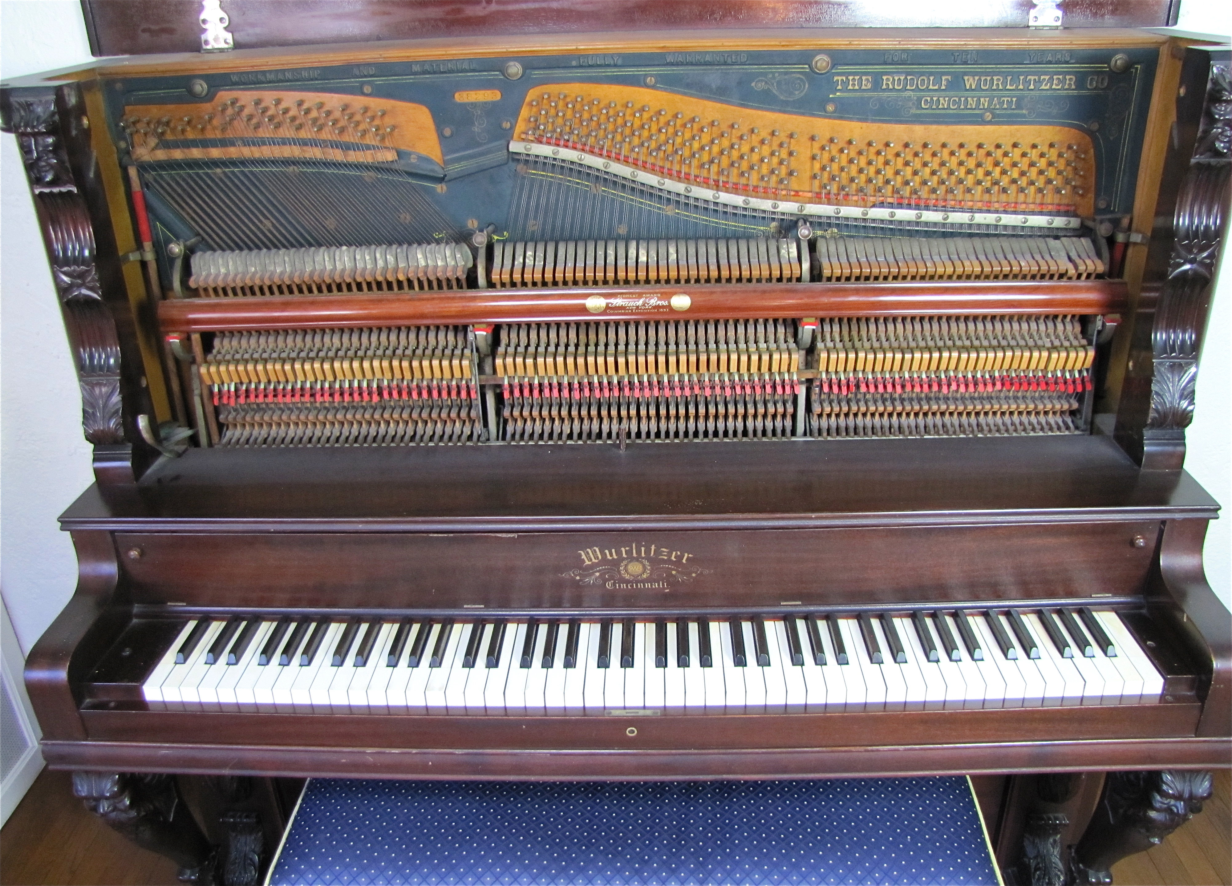 Victorian Wurlitzer Highly Carved Upright Piano  