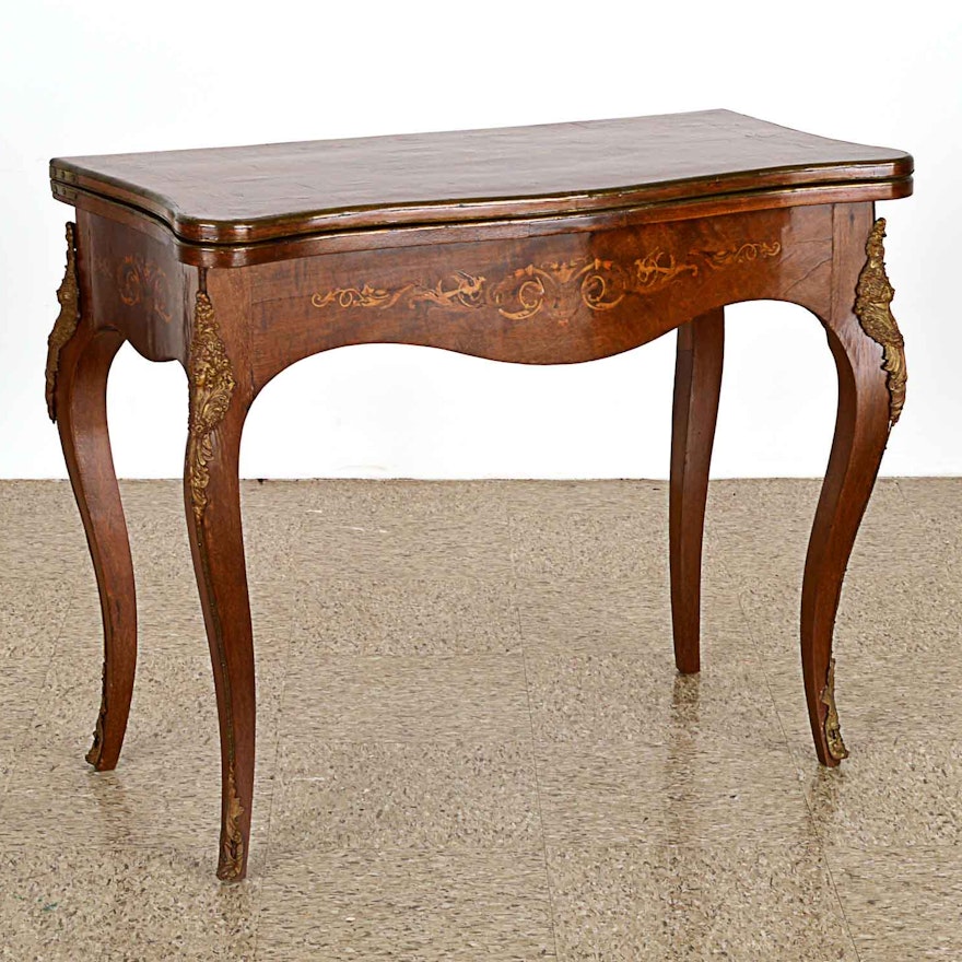 Amazing Louis XV-Style Marquetry Inlaid Card Table 