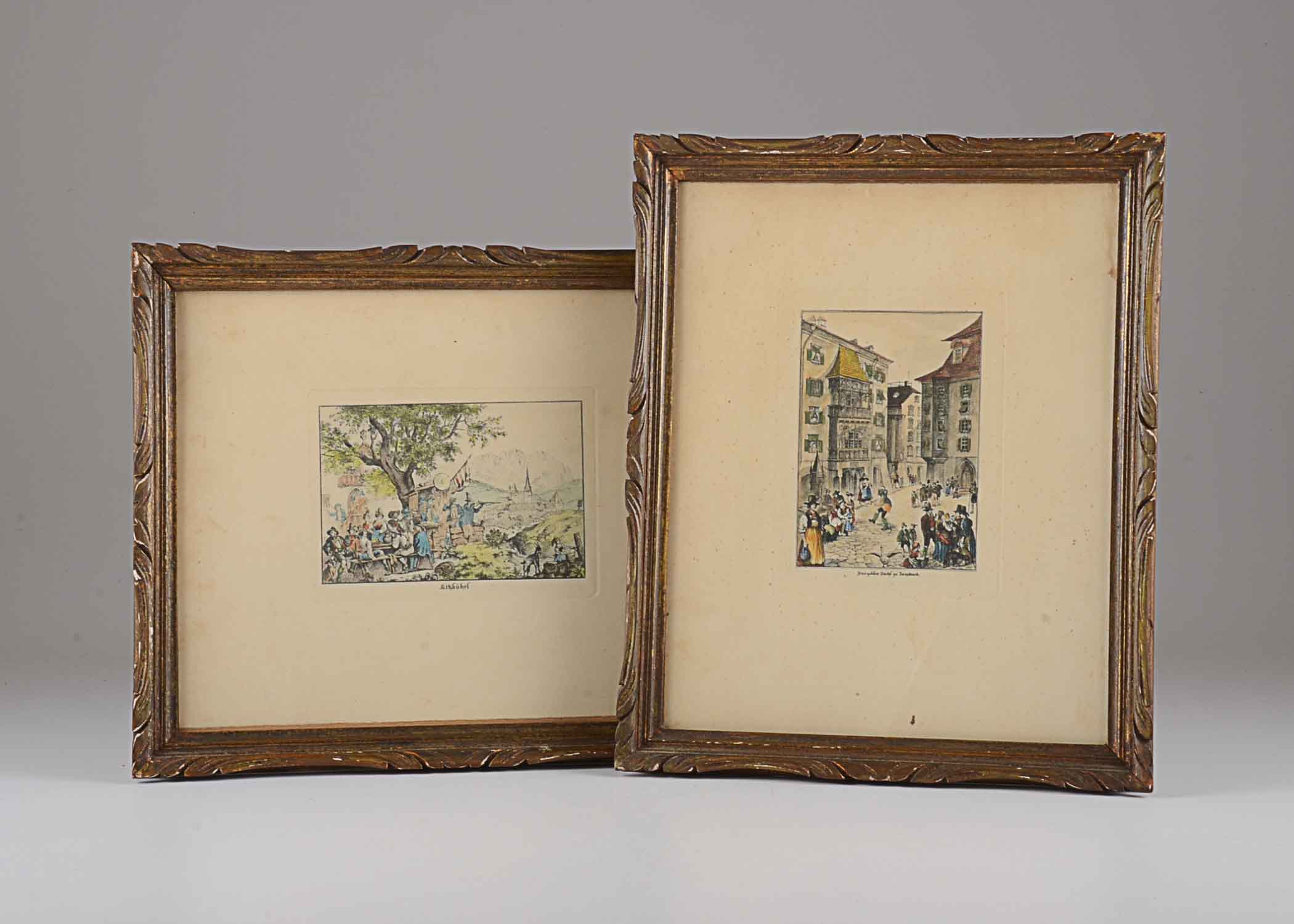 Two Antique Hand-Colored Lithographs
