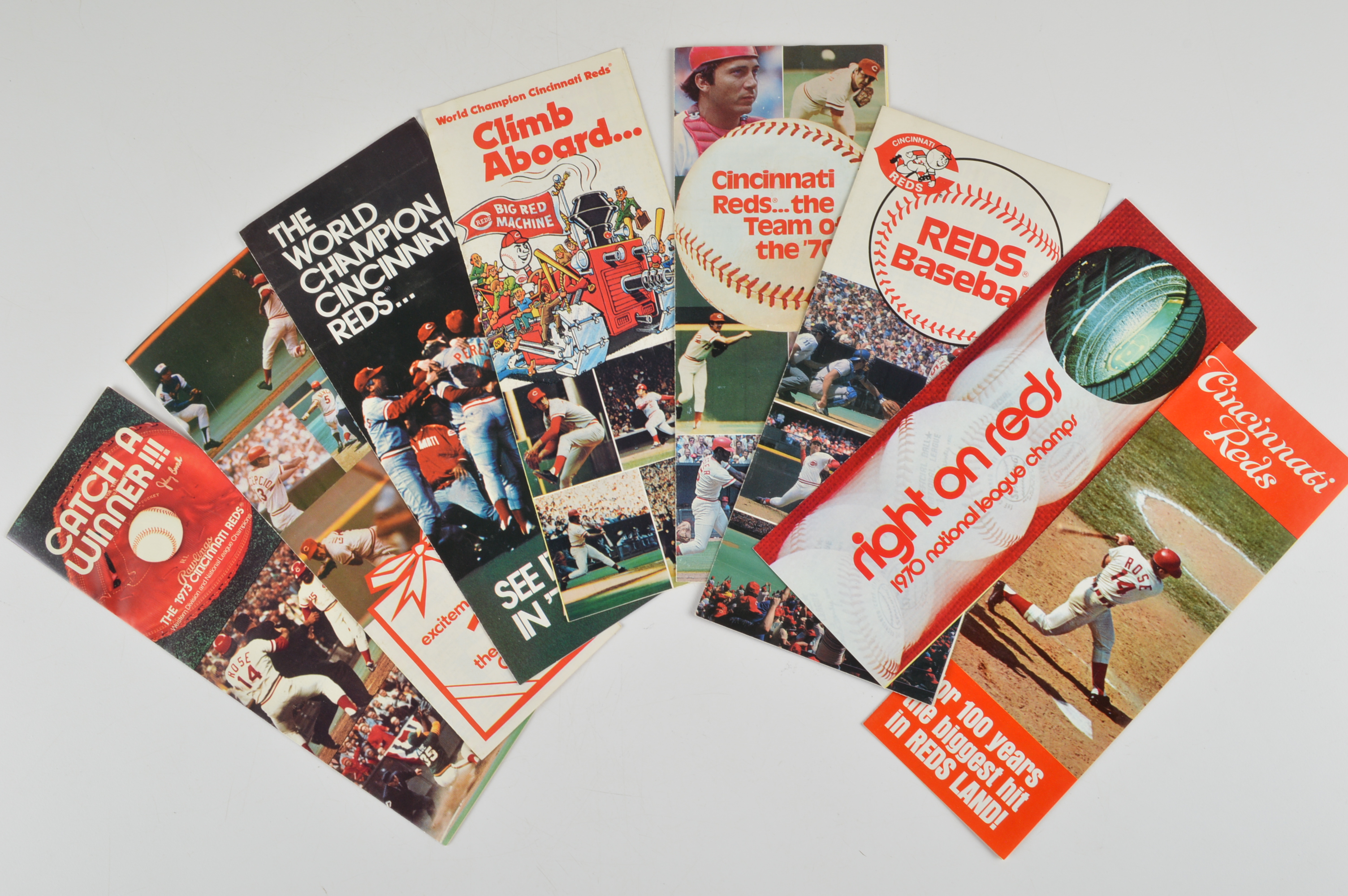 (8) Vintage 1960-80s Cincinnati Reds Brochures & Autographed Tony Perez Ticket