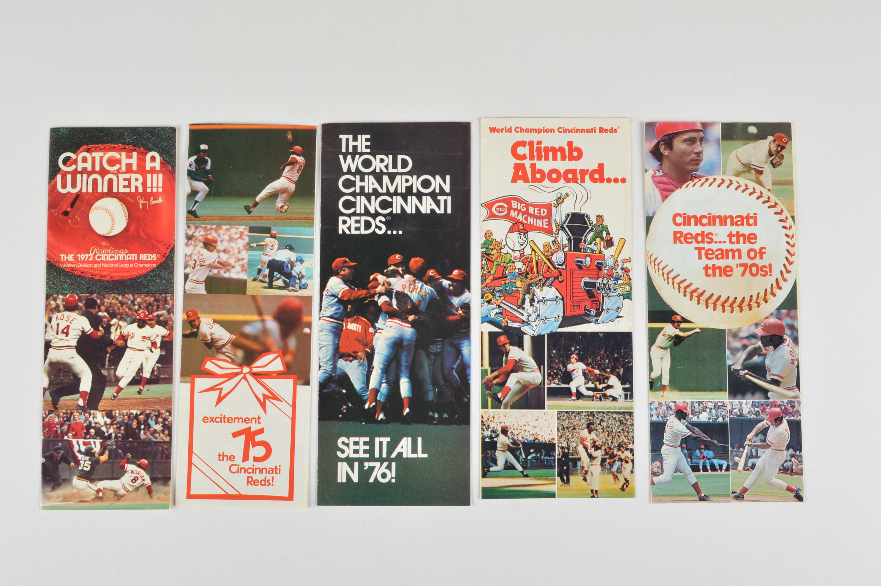 (8) Vintage 1960-80s Cincinnati Reds Brochures & Autographed Tony Perez Ticket