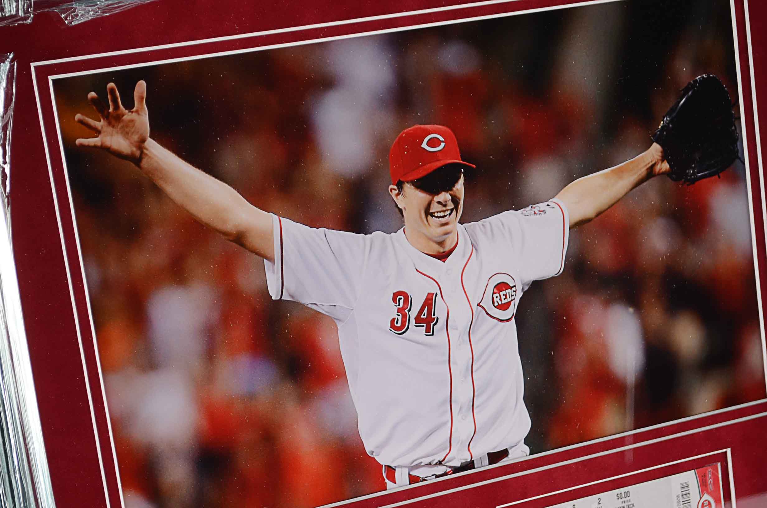 Awesome Framed Homer Bailey Photo with Two Tickets from his No Hitters