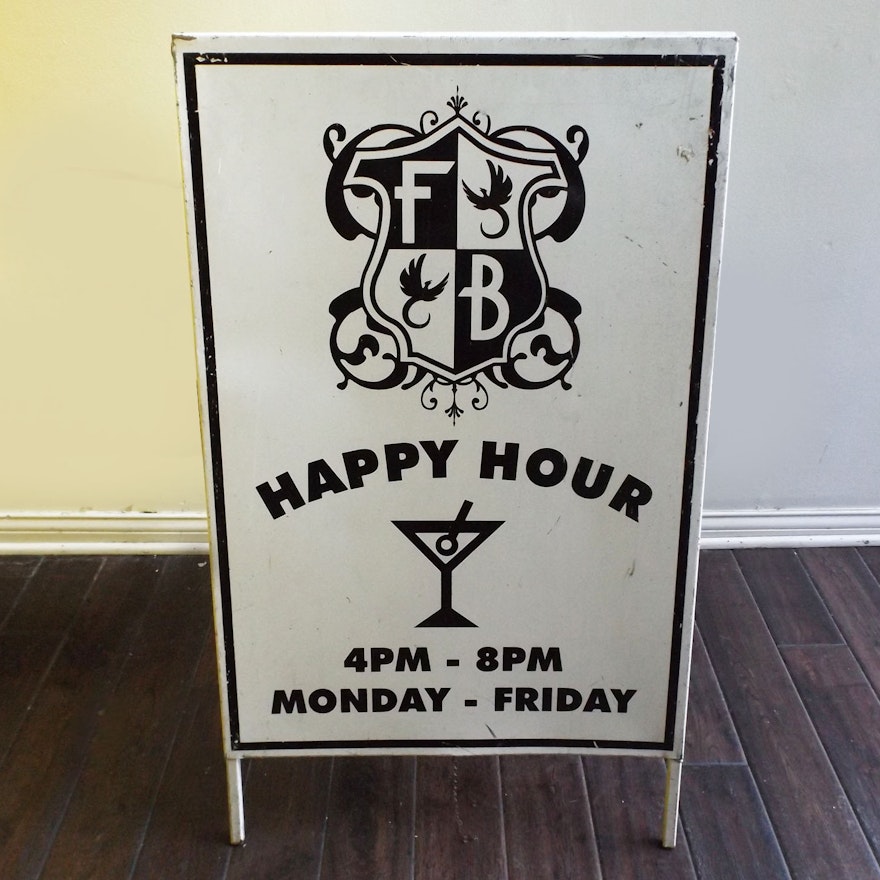 FB Painted Metal 'Happy Hour' Easel Sign