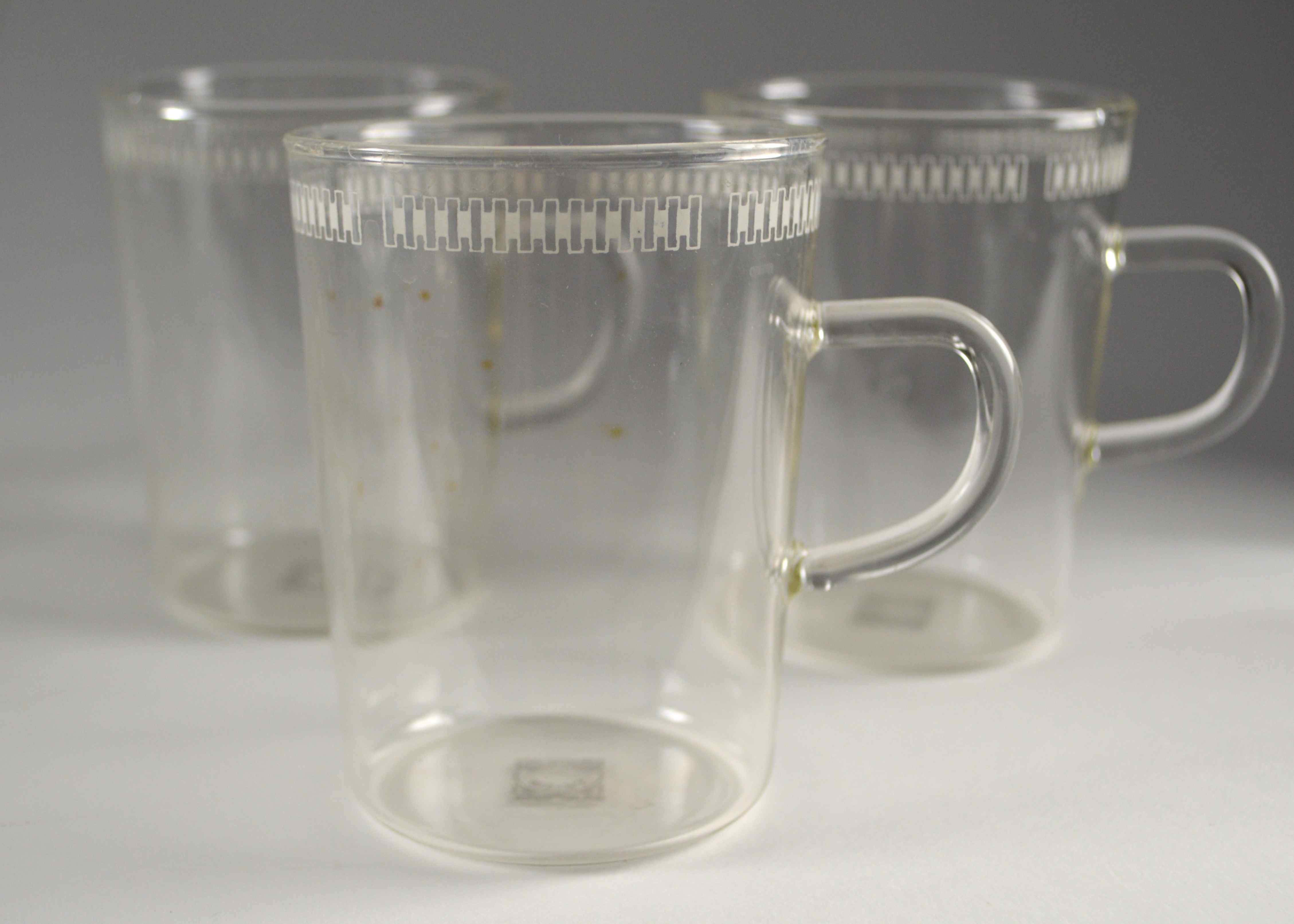 Schott Mainz Jena Glass Tea Pot with Five Cups and Saucers