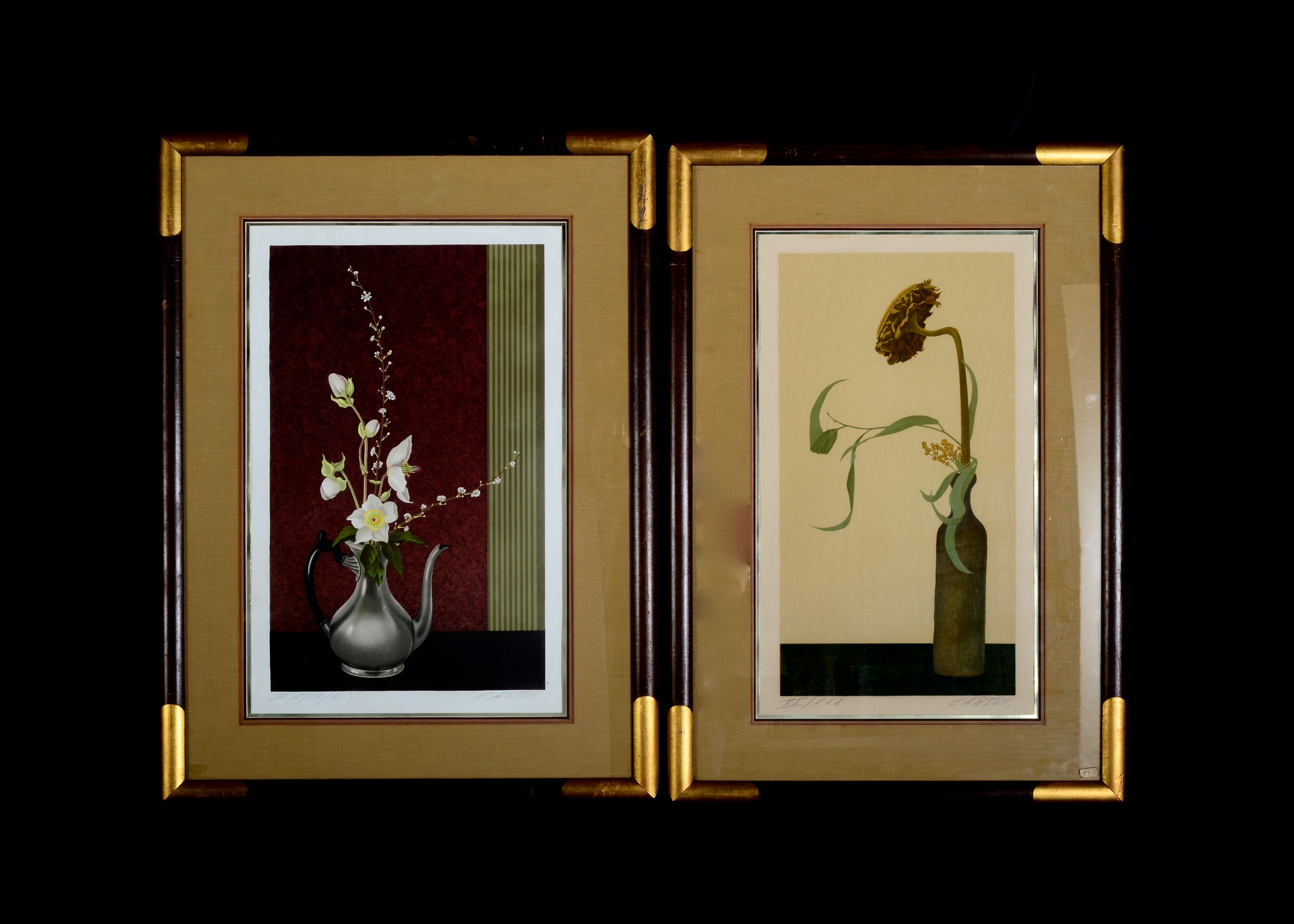 Signed and Framed Cartoh Lithographic Floral Prints